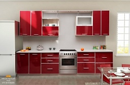 Красная лаконичная кухня с белой отделкой и подсветкой